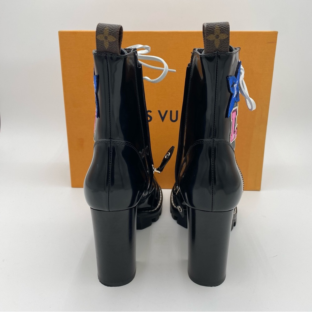 Louis Vuitton Patent Monogram Womens 38.5 Black Heart Star Trail Ankle Boots - Picture 6 of 9